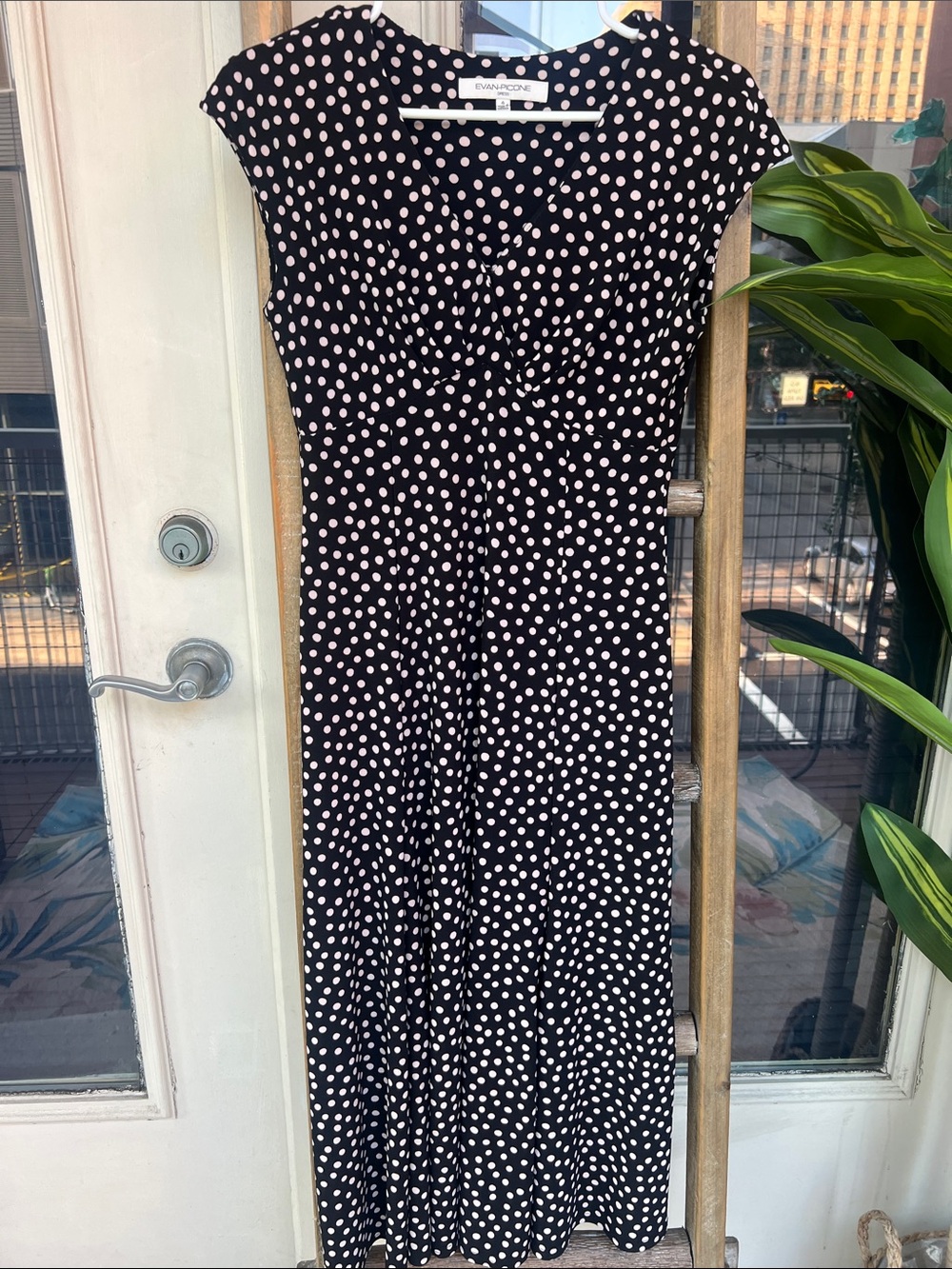 Evan Picone Black Maxi Dress with White Polka Dots